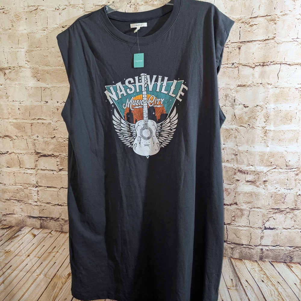 ♥️Maurices Nashville Music City graphic sleeveless t-shirt dress is a grey, XXL